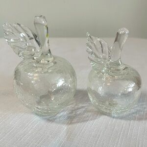 Clear Glass Apple Figurines. Set of two.